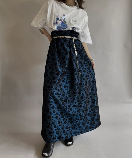 【USED】 Flower Pattern Poly Long Skirt / 230520-028
