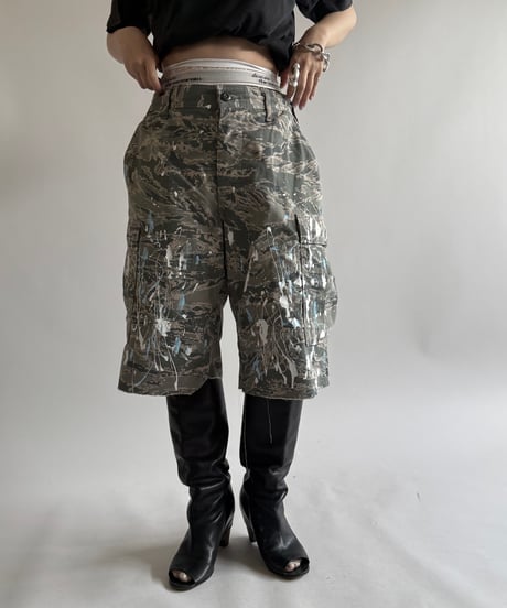 【USED】 Military Camouflage Painted Cut off Shorts  / 250614-023