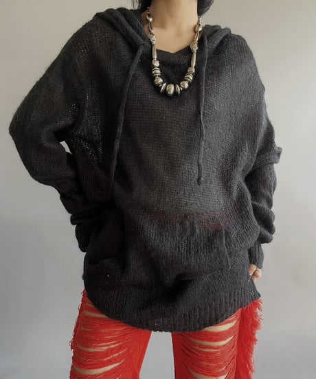 【USED】BONDS Mohair Knit Hoodie Top /240127-002