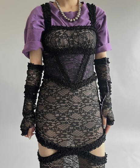 【USED】 Lace Patterned Long One-Piece + Arm/240729-055