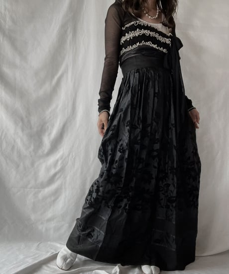 【USED】 Flower Patterned Poly Long Skirt/210921-032