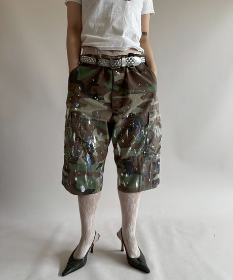 【USED】 Military Camouflage Painted Cut off Shorts  / 250719-010