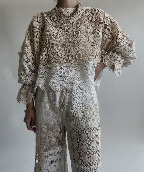 【RE;CIRCLE】 RE Crochet Lace Patchwork Tops / 220427-024