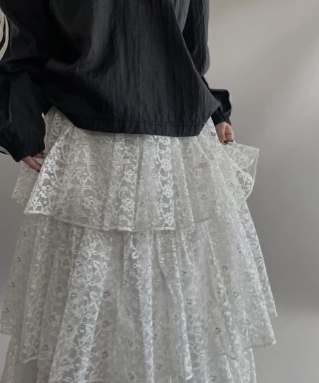 【USED】 Lace Lame Tiered Skirt /231021-029