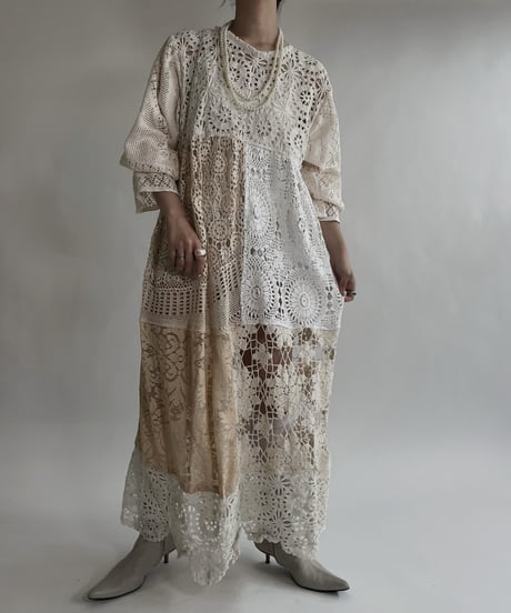 【RE;CIRCLE】 RE Crochet Lace Patchwork One-piece / 220526-010