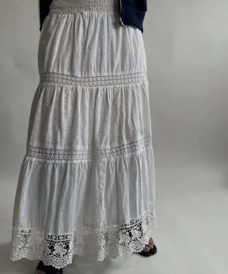 【USED】 White Cotton Long Skirt / 220423-040