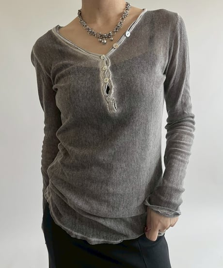 【USED】 Henley Neck L/S Sheer Top / 250524-002
