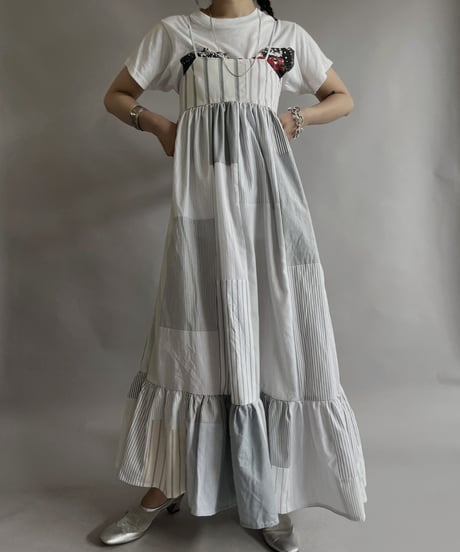 【RE;CIRCLE】 RE Patchwork Strip Shirt One-Piece / 230608-013