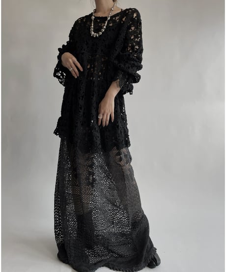 【RE;CIRCLE】 RE Crochet Black Lace One-piece / 220728-020