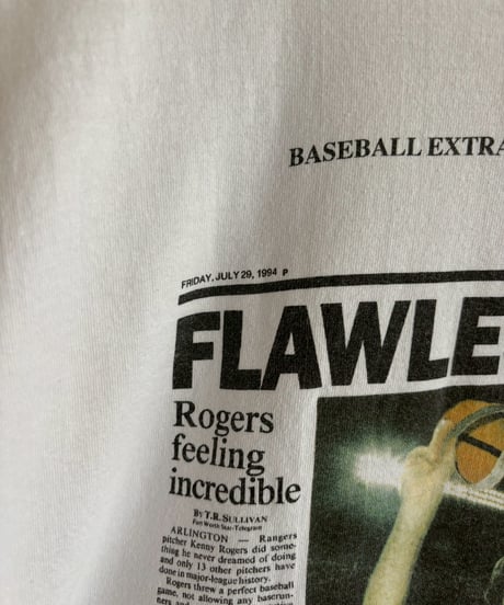 【USED】 97's Made in USA Hanes Baseball Newspaper T-Shirt / 260607-027