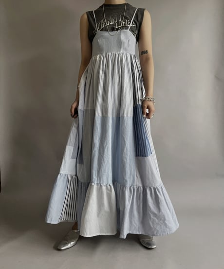 【RE;CIRCLE】 RE Patchwork Strip Shirt One-Piece / 230608-015