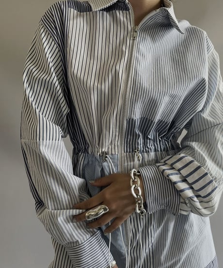【RE;CIRCLE】 RE Patchwork Strip Shirt Jump Suits/ 230824-011