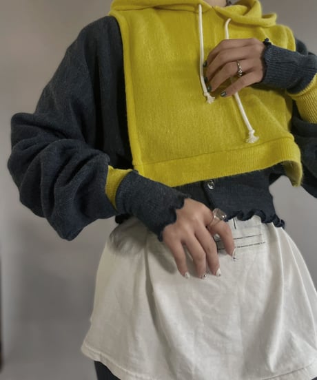 【RE;CIRCLE】 RE Acrylic Knit Cardigan + Hoodie Blue × Yellow / 230220-007