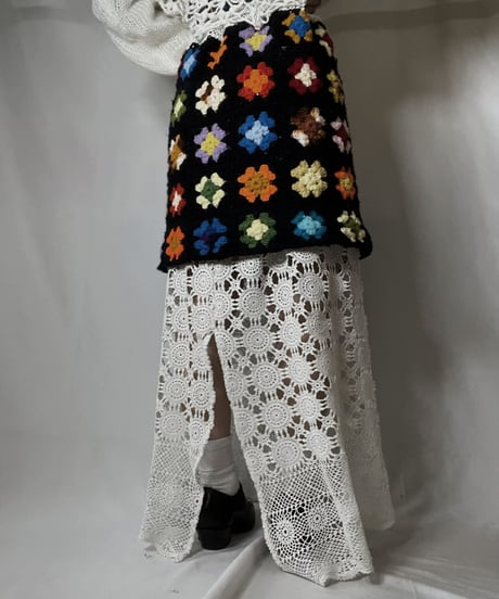 【RE;CIRCLE】 RE Granny Knit×Lace Long Skirt①/210917-005