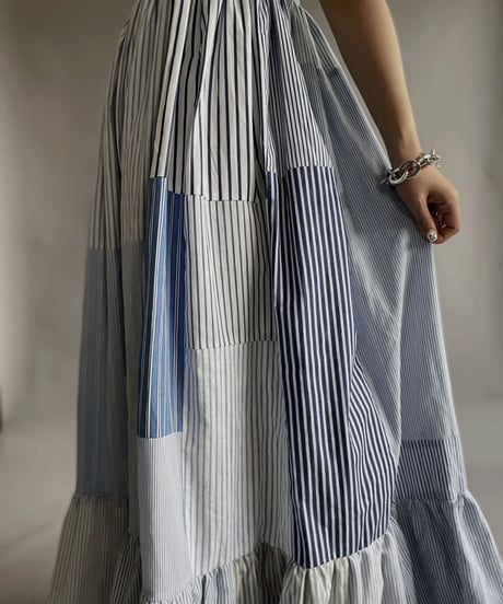 【RE;CIRCLE】 RE Patchwork Strip Shirt One-Piece / 230608-015