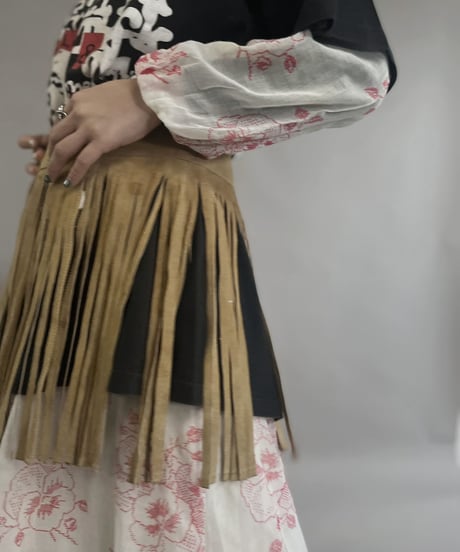 【USED】 Suede Leather Skirt Beige / 230304-002