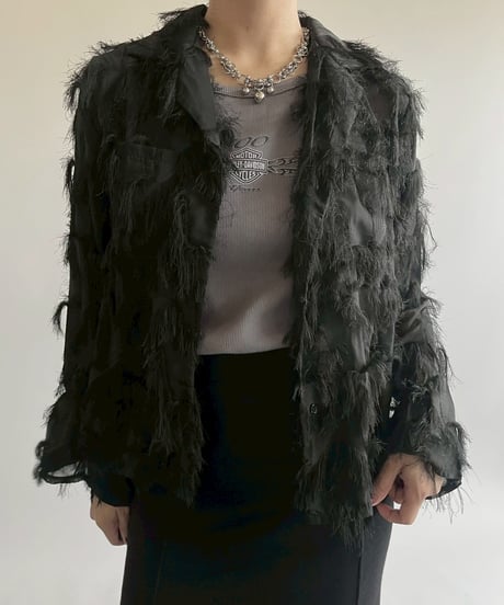 【USED】 Fringe Design Sheer Open Collar Shirt / 250526-004