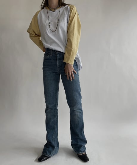 【USED】 Raglan T-shirt Yellow-white / 220618-003