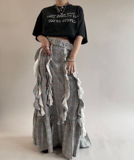 【USED】 PRETTY DAMAGE Check Pattern Design Long Skirt /250510-098