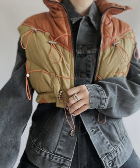 【RE;CIRCLE】 RE Draw Code Down Vest Beige×Orange / 221215-003