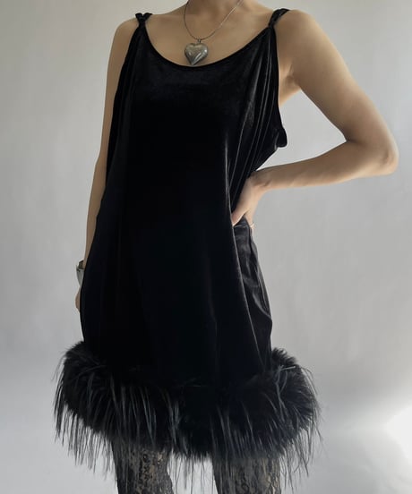 【USED】 Fur Patterned  Velour Camisole Long One-Piece/241019-007