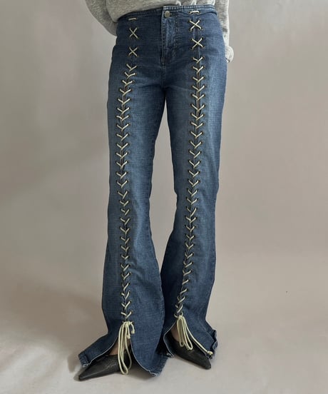 【USED】 Lace Up Denim Flare Pants/ 241221-009