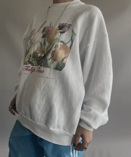 【USED】 Made in USA L/S JERZEES Flower Sweat/ 231021-003