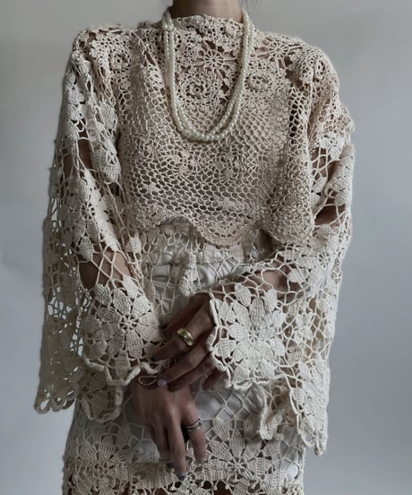 【RE;CIRCLE】 RE Crochet Lace Shirt Tops / 220427-014