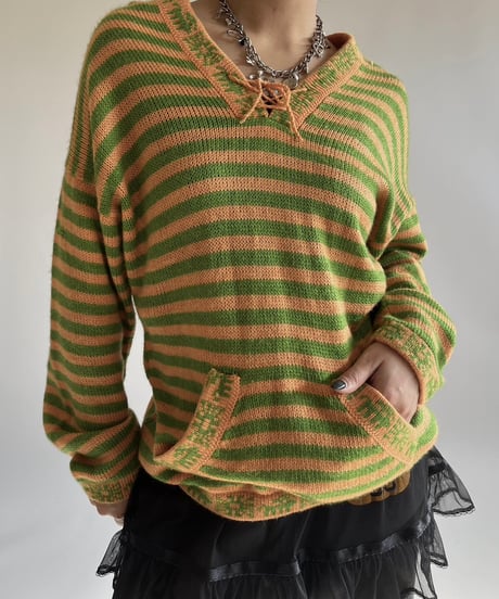 【USED】 ALPACA 100% Stripe knit Top /250111-007