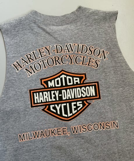 【USED】   Made in USA HARLEY- DAVIDSON Cut off Tank Top /250510-006