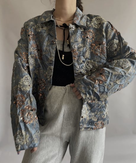 【USED】  Flower Pattern Spangle Jacket / 230408-023