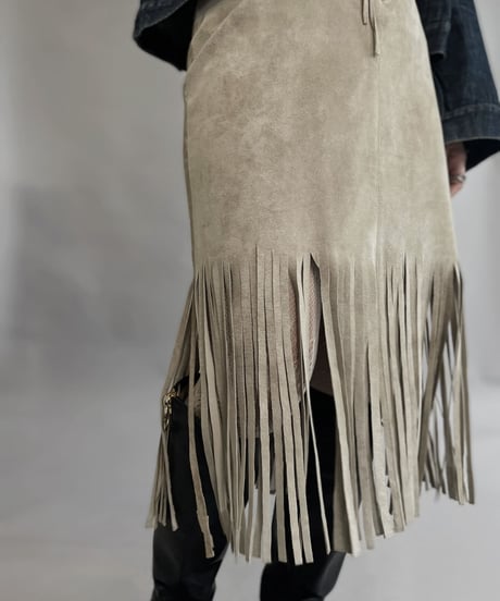 【USED】 Suede Leather Middle Skirt / 230304-014