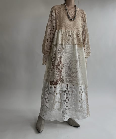 【RE;CIRCLE】 RE Crochet Lace Patchwork One-piece / 220526-012