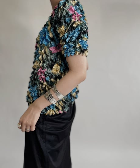 【USED】 Flower Pattern Popcorn Top / 220709-005