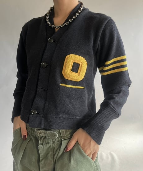 【USED】 Vintage Wool Lettered Cardigan/241130-010
