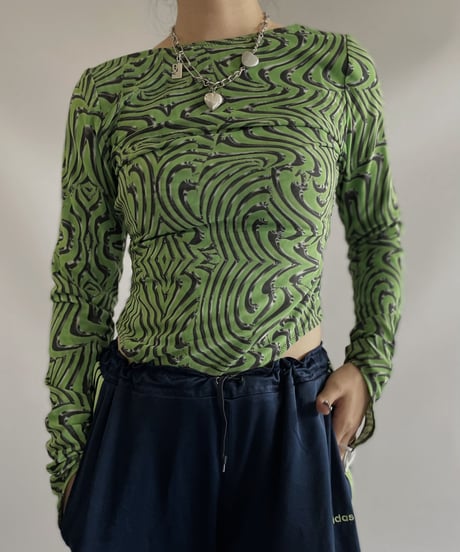 【USED】  L/S Patterned Power net Leotard top / 230916-032