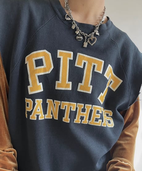【USED】  PITT PANTHERS Cut Off N/S Sweat Top /250111-016