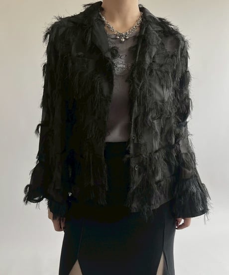 【USED】 Fringe Design Sheer Open Collar Shirt / 250526-004