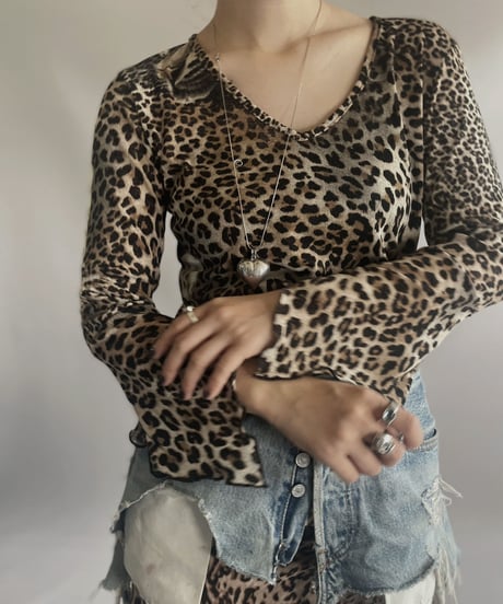 【USED】L/S Leopard Patterned Power Net Top/ 231021-004
