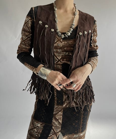 【USED】  Suede Fringe Vest /241214-009