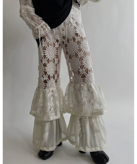 【RE;CIRCLE】 RE Crochet Lace Tiered Pants / 220427-044