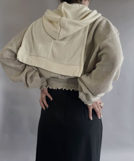 【RE;CIRCLE】 RE Acrylic Knit Cardigan + Hoodie White × Beige / 230220-012