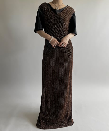 【USED】 Pleats Lame N/S Long One-Piece /250426-013