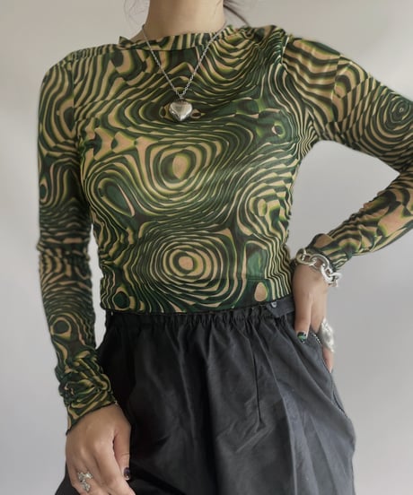 【USED】 L/S Patterned Sheer Poly top/ 231125-002
