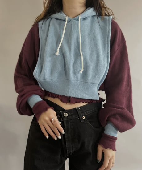 【RE;CIRCLE】 RE Acrylic Knit Cardigan + Hoodie Winered × Light Blue / 230220-002