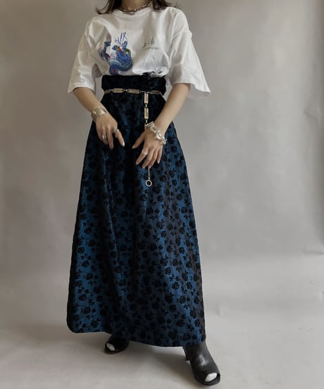 【USED】 Flower Pattern Poly Long Skirt / 230520-028