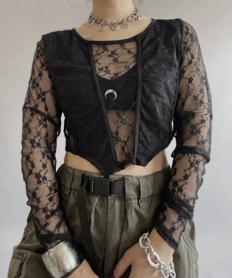 【USED】 Lace Patterned Sheer Top/240414-024