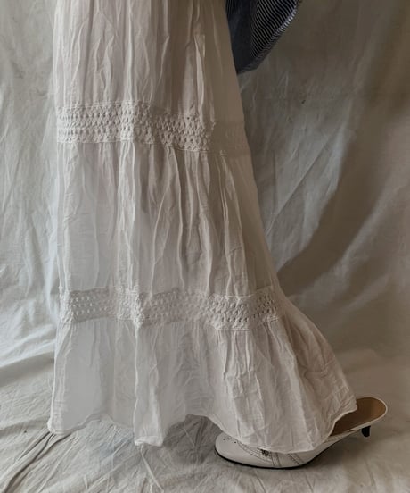 【USED】 White Cotton Long Skirt/210506-004