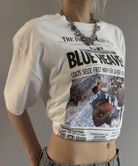 【USED】 07's GILDAN American Football Newspaper T-Shirt / 260607-015