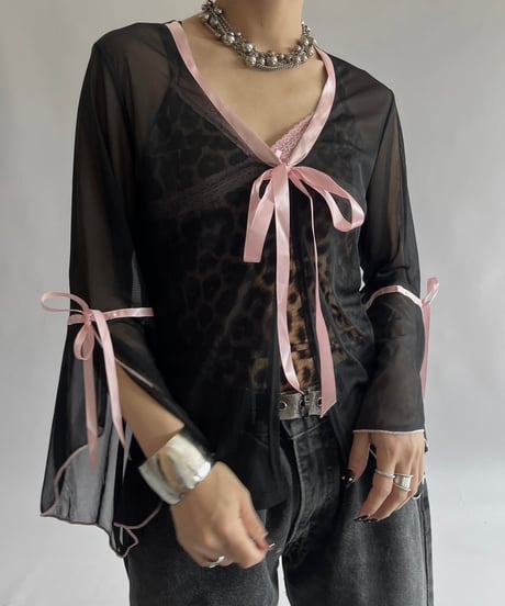 【USED】 Sheer Ribbon L/S Top/240928-014